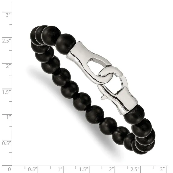 Bracelets Chisel Stainless Steel Polished Black Agate Beads 9in Bracelet Bracelets Chisel Stainless Steel Polished Black Agate Beads 9in Bracelet