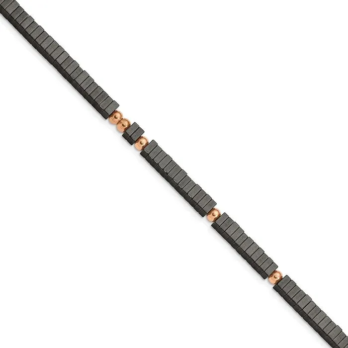 Bracelets Chisel Stainless Steel Polished Rose IP wHematite 7in w125in ext Bracelet Bracelets Chisel Stainless Steel Polished Rose IP wHematite 7in w125in ext Bracelet