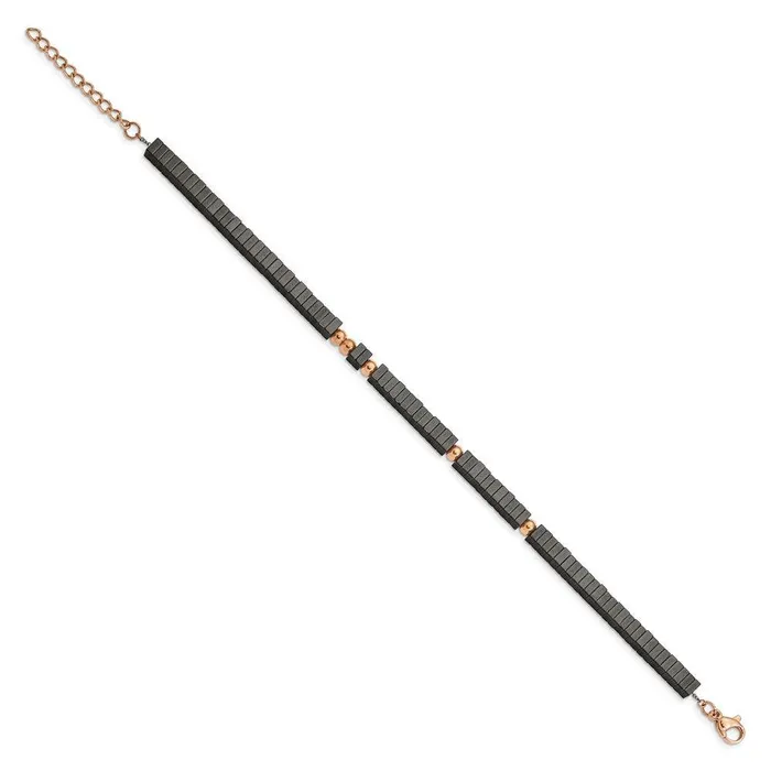 Bracelets Chisel Stainless Steel Polished Rose IP wHematite 7in w125in ext Bracelet Bracelets Chisel Stainless Steel Polished Rose IP wHematite 7in w125in ext Bracelet