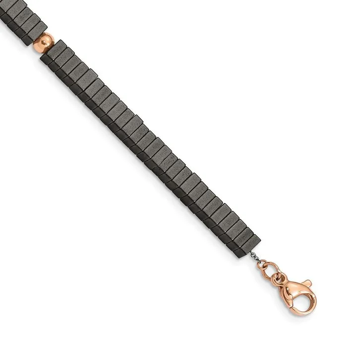 Bracelets Chisel Stainless Steel Polished Rose IP wHematite 7in w125in ext Bracelet Bracelets Chisel Stainless Steel Polished Rose IP wHematite 7in w125in ext Bracelet