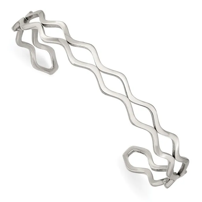 Bracelets Chisel Stainless Steel Polished Wavy Cuff Bangle
