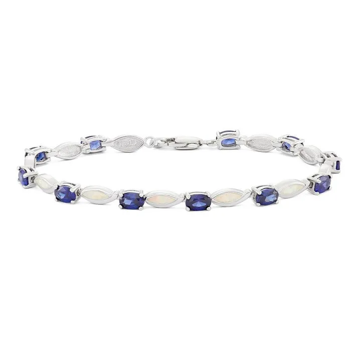 Bracelets Classic Sterling Silver Oval Tanzanite and White Inlay Opal Bracelet Bracelets Classic Sterling Silver Oval Tanzanite and White Inlay Opal Bracelet