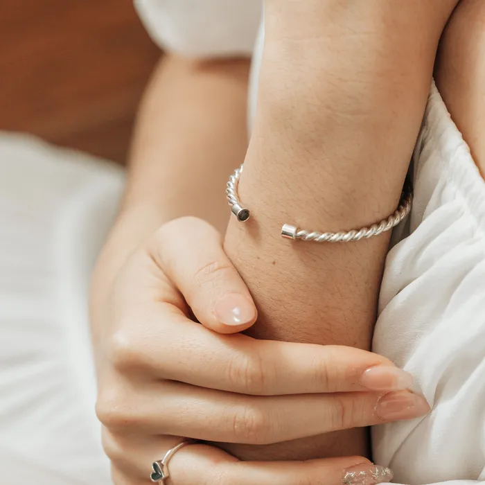 Bracelets closebymejewelry Cable Cuff Cremation Bracelet in 14K White Gold