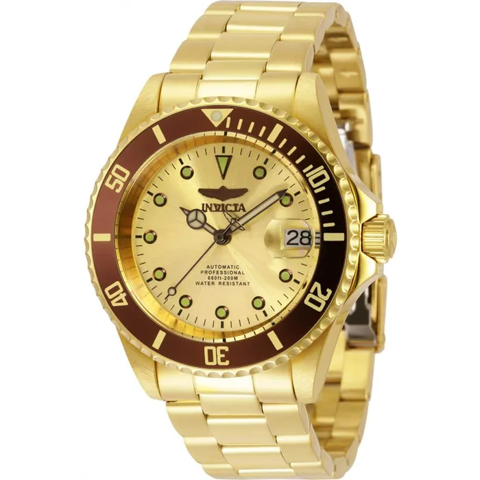 Bracelets Invicta Invicta Mens Watch Pro Diver Automatic Gold Dial Stainless Steel Bracelet 34766