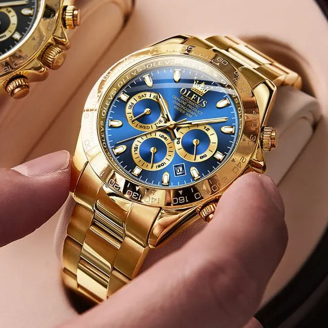 Bracelets OLEVS Mens Luxury Fine Fashion Premium Top Quality Triple Dial Multifunction Stainless Steel Watch Divine Inspiration Styles