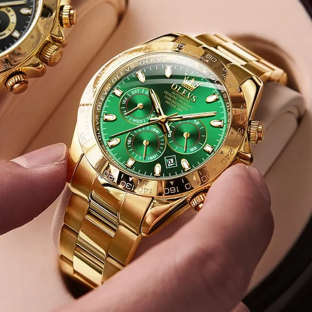 Bracelets OLEVS Mens Luxury Fine Fashion Premium Top Quality Triple Dial Multifunction Stainless Steel Watch Divine Inspiration Styles