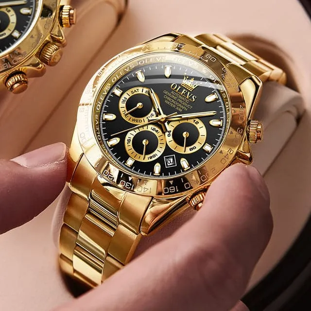 Bracelets OLEVS Mens Luxury Fine Fashion Premium Top Quality Triple Dial Multifunction Stainless Steel Watch Divine Inspiration Styles