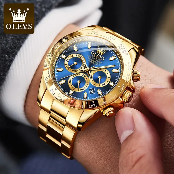 Bracelets OLEVS Mens Luxury Fine Fashion Premium Top Quality Triple Dial Multifunction Stainless Steel Watch Divine Inspiration Styles