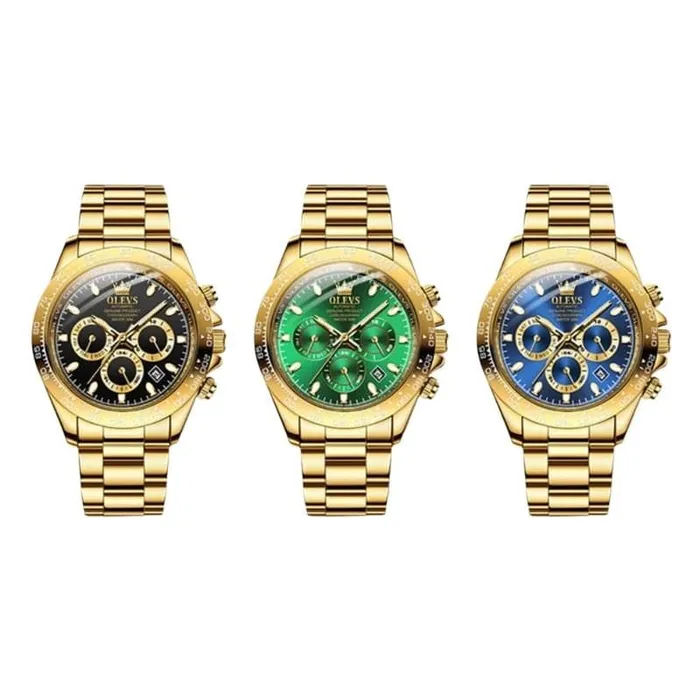 Bracelets OLEVS Mens Luxury Fine Fashion Premium Top Quality Triple Dial Multifunction Stainless Steel Watch Divine Inspiration Styles