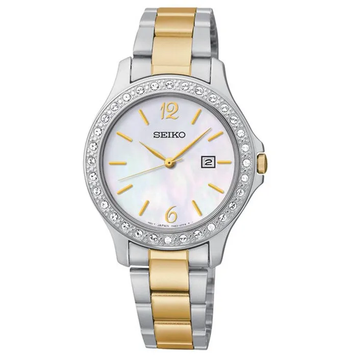 Bracelets Seiko SXDF95 Womens Swarovski Crystal MOP Dial Two Tone Bracelet Quartz Watch Seiko