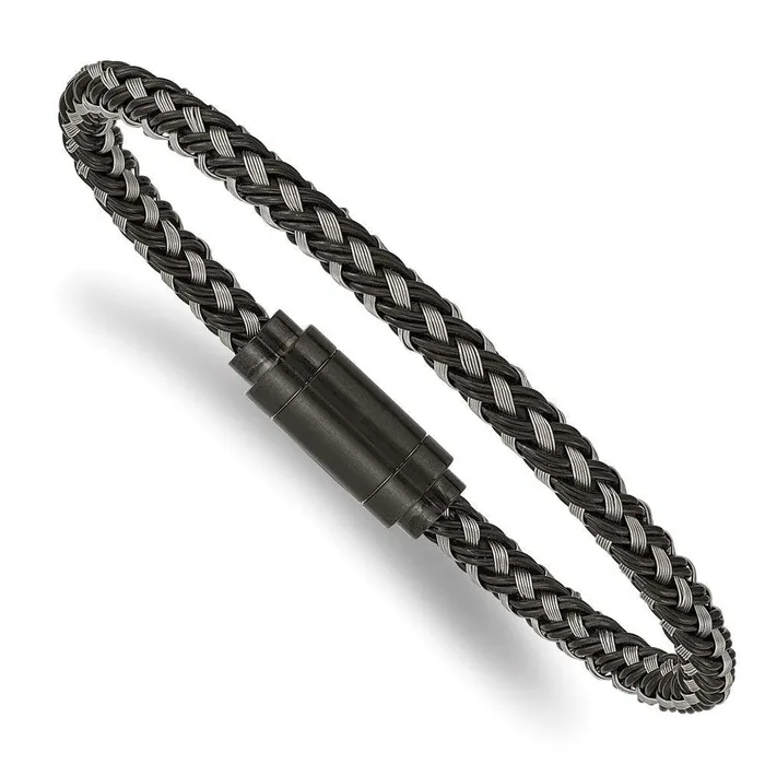 Bracelets Stainless Steel Polished Black IP Braided Wire Rubber 825in Bracelet Chisel Bracelets Stainless Steel Polished Black IP Braided Wire Rubber 825in Bracelet Chisel