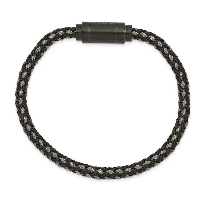 Bracelets Stainless Steel Polished Black IP Braided Wire Rubber 825in Bracelet Chisel Bracelets Stainless Steel Polished Black IP Braided Wire Rubber 825in Bracelet Chisel