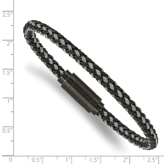 Bracelets Stainless Steel Polished Black IP Braided Wire Rubber 825in Bracelet Chisel Bracelets Stainless Steel Polished Black IP Braided Wire Rubber 825in Bracelet Chisel
