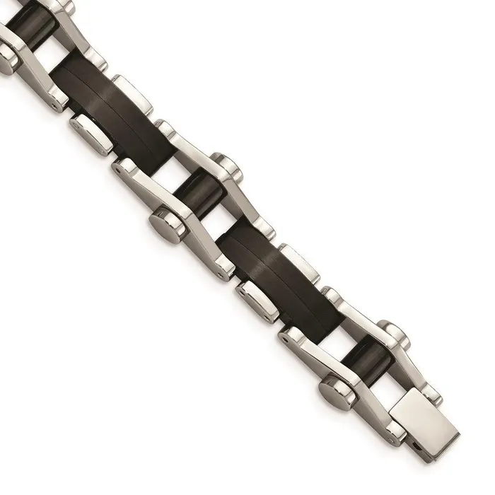 Bracelets Stainless Steel Polished Black IPplated 8 inch Bracelet Chisel