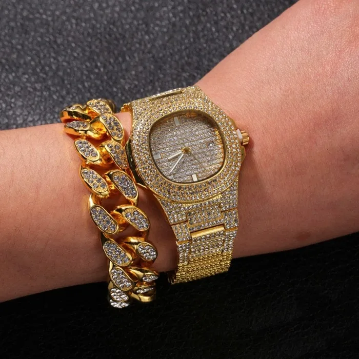 Bracelets VVS Jewelry Cuban Chain Cuban Bracelet Free OG Bust Down Watch VVS Jewelry