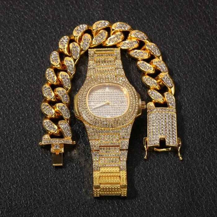 Bracelets VVS Jewelry Cuban Chain Cuban Bracelet Free OG Bust Down Watch VVS Jewelry