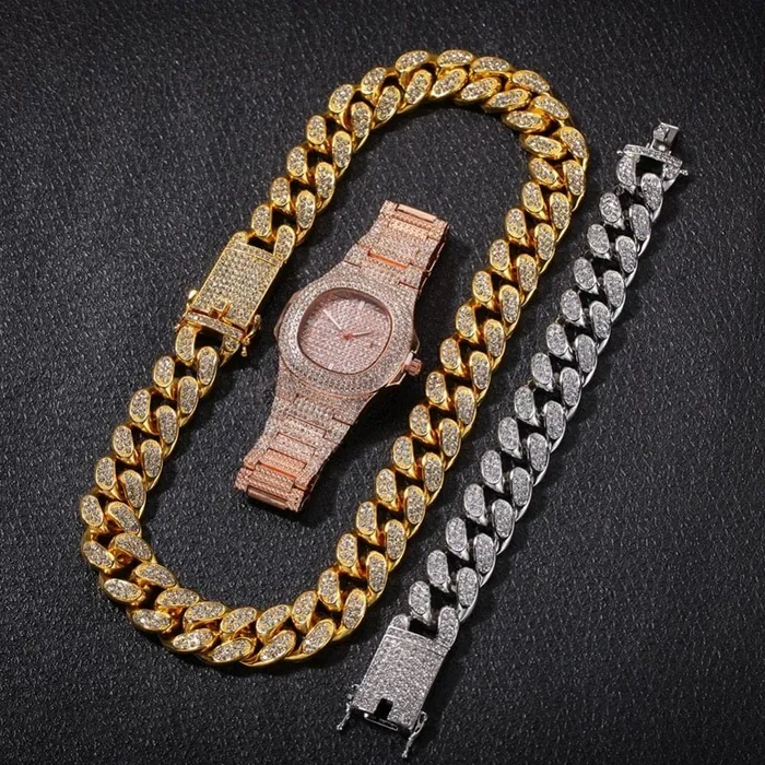 Bracelets VVS Jewelry Cuban Chain Cuban Bracelet Free OG Bust Down Watch VVS Jewelry
