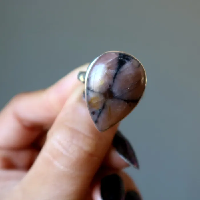 Chiastolite Ring Cross Path Sterling Silver Size 85 Satin Crystals Rings