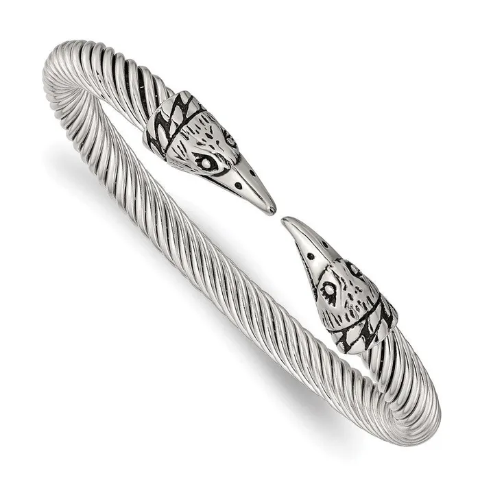 Chisel Bracelets Stainless Steel Antiqued and Polished Eagle Cuff Bangle