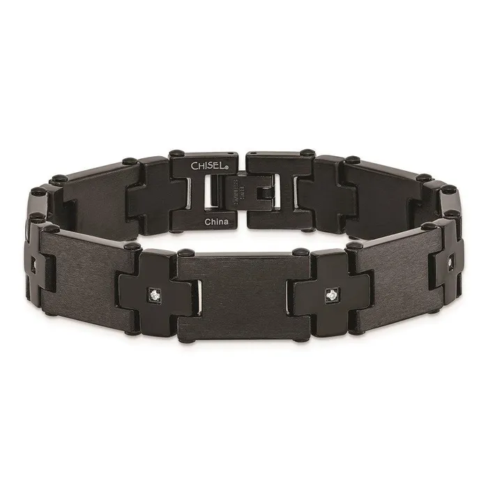 Chisel Bracelets Stainless Steel BrushedPolished Black IPplated wCZ 8in Bracelet Chisel Bracelets Stainless Steel BrushedPolished Black IPplated wCZ 8in Bracelet