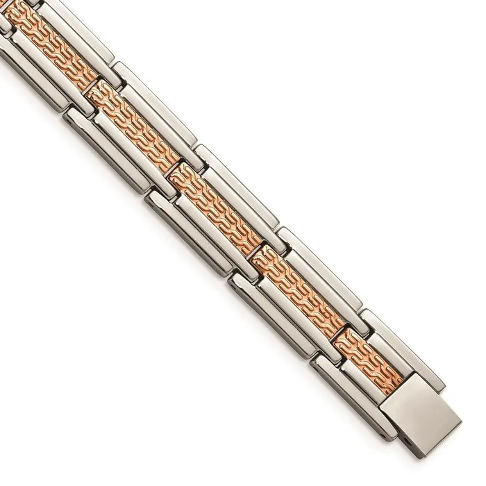 Chisel Bracelets Stainless Steel Polished and Textured Rose Goldplated 85 inch Bracelet Chisel Bracelets Stainless Steel Polished and Textured Rose Goldplated 85 inch Bracelet