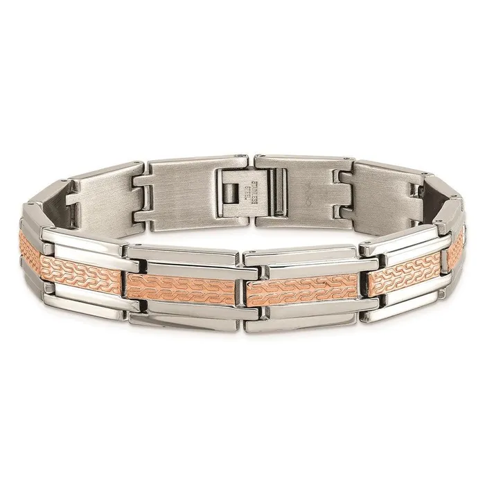 Chisel Bracelets Stainless Steel Polished and Textured Rose Goldplated 85 inch Bracelet Chisel Bracelets Stainless Steel Polished and Textured Rose Goldplated 85 inch Bracelet