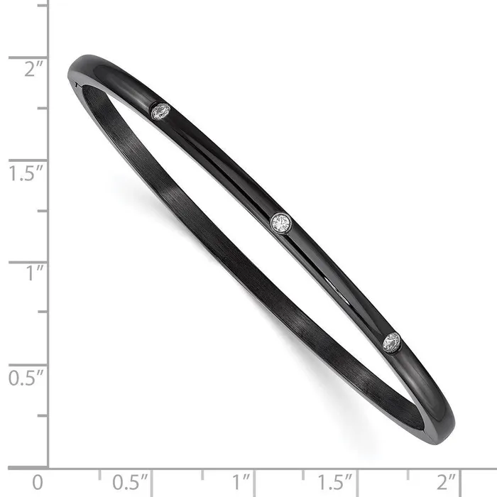 Chisel Bracelets Stainless Steel Polished CZ Black IPplated Bangle Chisel Bracelets Stainless Steel Polished CZ Black IPplated Bangle