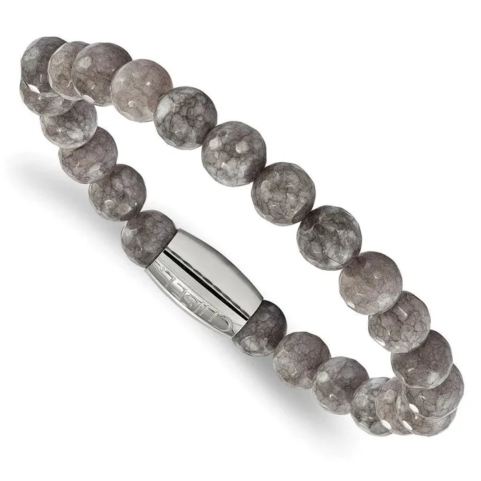 Chisel Bracelets Stainless Steel Polished Light Brown Jade Bead Stretch Bracelet Chisel Bracelets Stainless Steel Polished Light Brown Jade Bead Stretch Bracelet