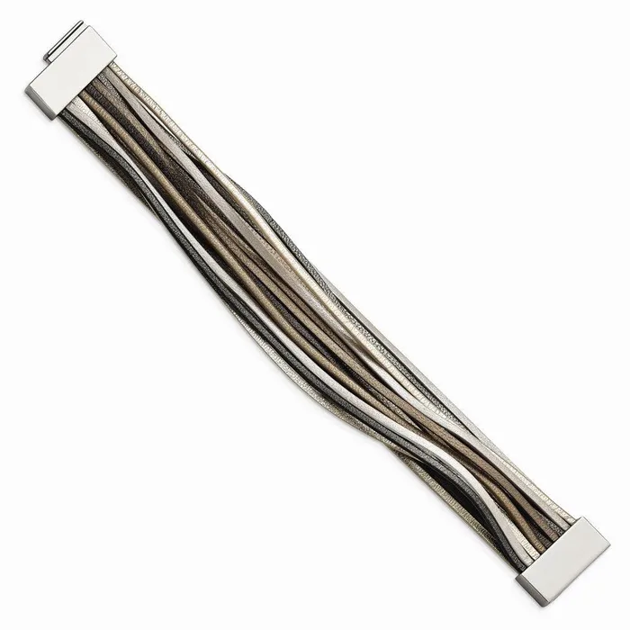 Chisel Bracelets Stainless Steel Polished Multi Strand Metallic Faux Leather 725in Bracelet Chisel Bracelets Stainless Steel Polished Multi Strand Metallic Faux Leather 725in Bracelet