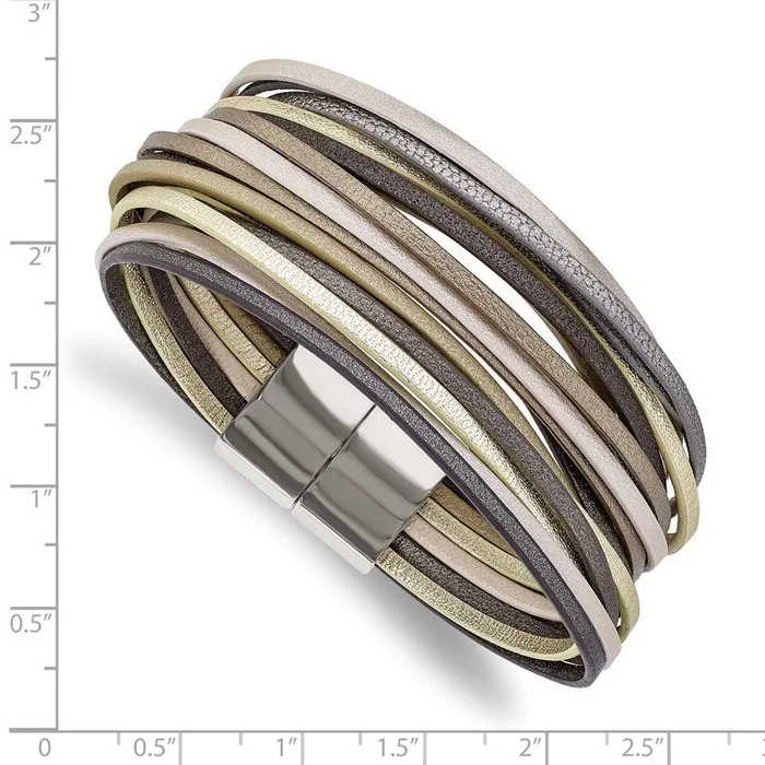 Chisel Bracelets Stainless Steel Polished Multi Strand Metallic Faux Leather 725in Bracelet Chisel Bracelets Stainless Steel Polished Multi Strand Metallic Faux Leather 725in Bracelet