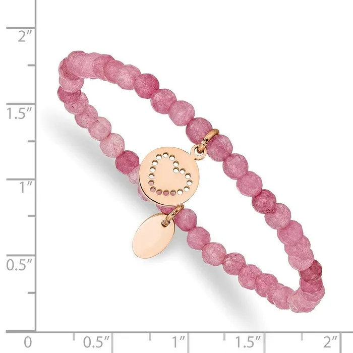 Chisel Bracelets Stainless Steel Polished Rose IPplated Heart Pink Jade Stretch Bracelet Chisel Bracelets Stainless Steel Polished Rose IPplated Heart Pink Jade Stretch Bracelet