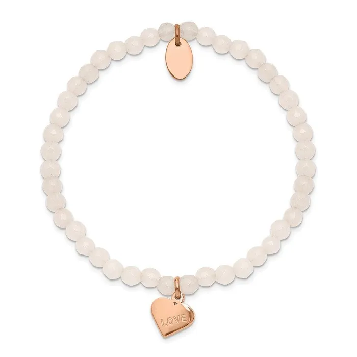 Chisel Bracelets Stainless Steel Polished Rose IPplated LOVE Heart Jade Stretch Bracelet Chisel Bracelets Stainless Steel Polished Rose IPplated LOVE Heart Jade Stretch Bracelet