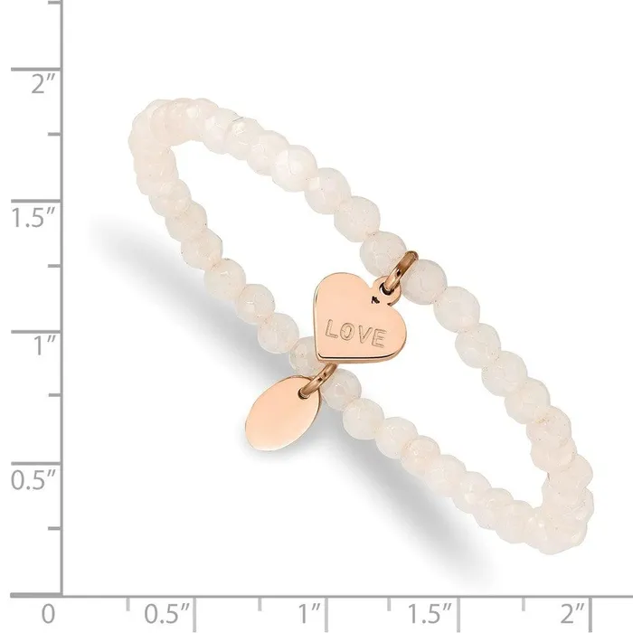 Chisel Bracelets Stainless Steel Polished Rose IPplated LOVE Heart Jade Stretch Bracelet Chisel Bracelets Stainless Steel Polished Rose IPplated LOVE Heart Jade Stretch Bracelet
