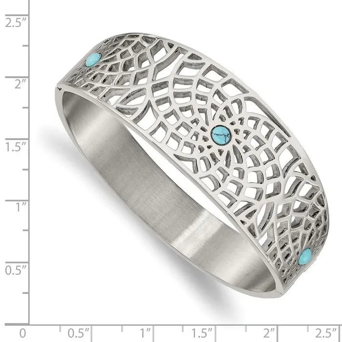 Chisel Bracelets Stainless Steel Polished with Reconstructed Turquoise Hinged Bangle Chisel Bracelets Stainless Steel Polished with Reconstructed Turquoise Hinged Bangle