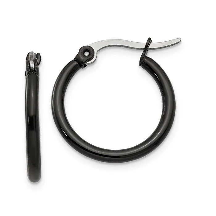 Chisel Earrings Stainless Steel Black IP plated 19mm Hoop Earrings
