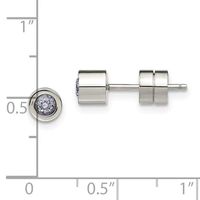 Chisel Earrings Stainless Steel CZ June Birthstone Polished Post Earrings Chisel Earrings Stainless Steel CZ June Birthstone Polished Post Earrings