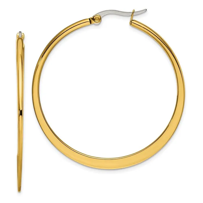 Chisel Earrings Stainless Steel Gold IP plated Tapered 43mm Hoop Earrings