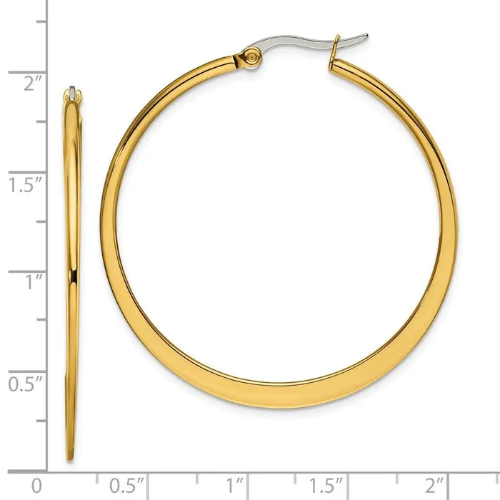 Chisel Earrings Stainless Steel Gold IP plated Tapered 43mm Hoop Earrings Chisel Earrings Stainless Steel Gold IP plated Tapered 43mm Hoop Earrings