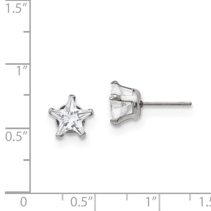 Chisel Earrings Stainless Steel Polished 8mm Star CZ Stud Post Earrings Chisel Earrings Stainless Steel Polished 8mm Star CZ Stud Post Earrings