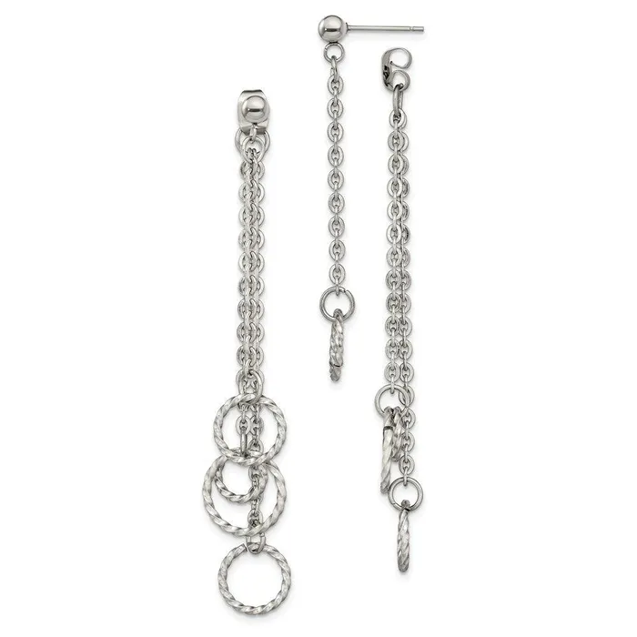 Chisel Earrings Stainless Steel Polished Multi Circles Front Back Post Dangle Earrings Chisel Earrings Stainless Steel Polished Multi Circles Front Back Post Dangle Earrings