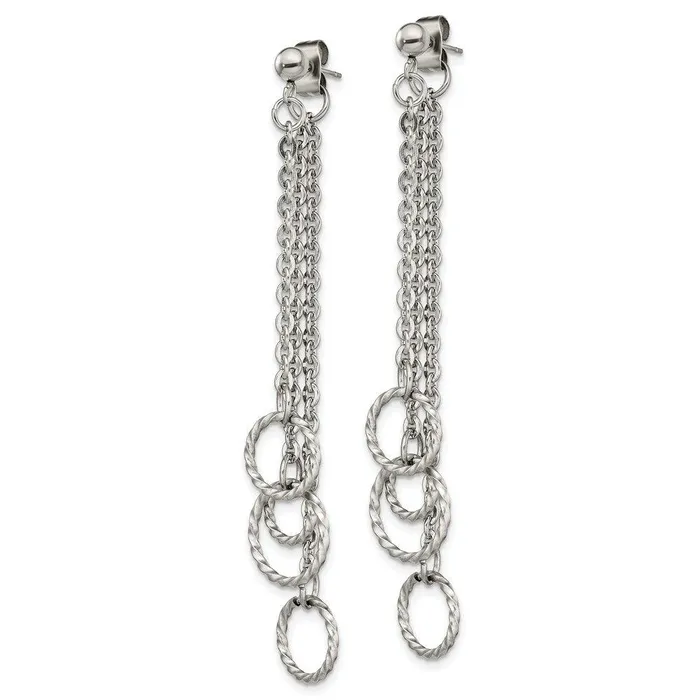 Chisel Earrings Stainless Steel Polished Multi Circles Front Back Post Dangle Earrings Chisel Earrings Stainless Steel Polished Multi Circles Front Back Post Dangle Earrings