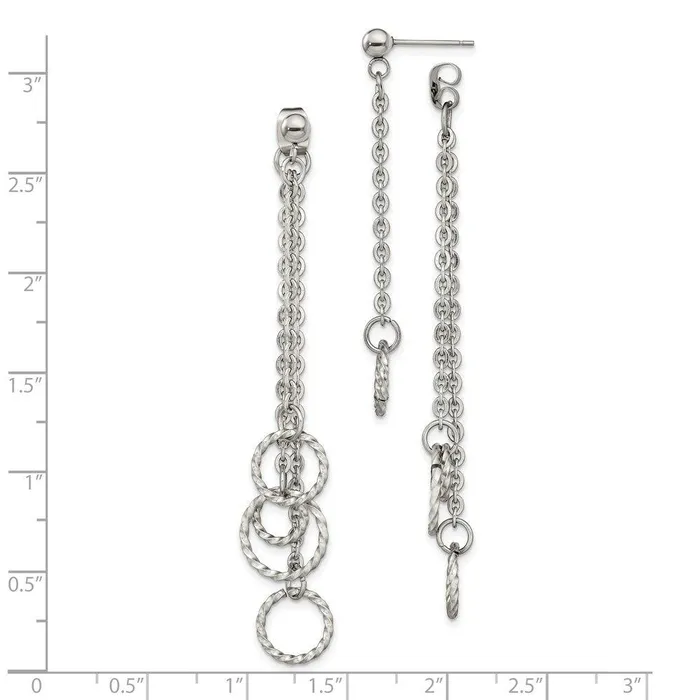 Chisel Earrings Stainless Steel Polished Multi Circles Front Back Post Dangle Earrings Chisel Earrings Stainless Steel Polished Multi Circles Front Back Post Dangle Earrings