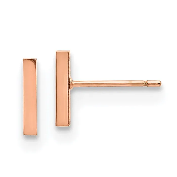 Chisel Earrings Stainless Steel Polished Rose IPplated Bar Post Earrings