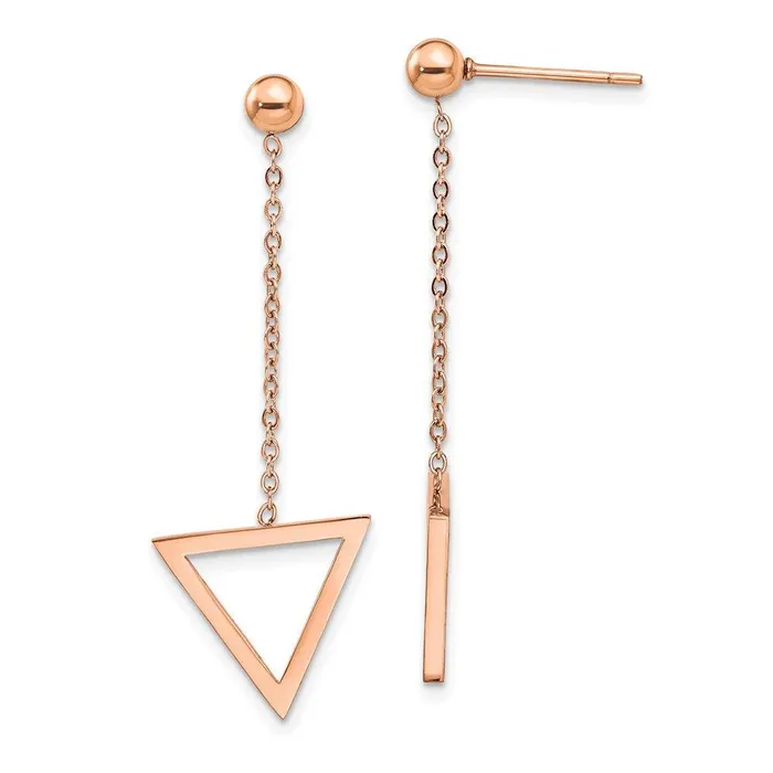 Chisel Earrings Stainless Steel Polished Rose IPplated Triangle Post Dangle Earrings Chisel Earrings Stainless Steel Polished Rose IPplated Triangle Post Dangle Earrings