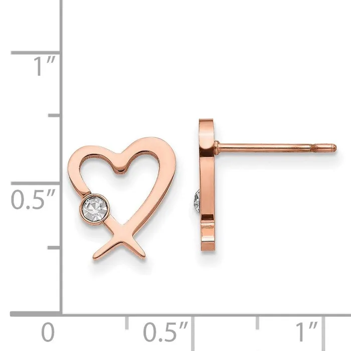 Chisel Earrings Stainless Steel Polished Rose IPplated wCrystal Heart Post Earrings Chisel Earrings Stainless Steel Polished Rose IPplated wCrystal Heart Post Earrings