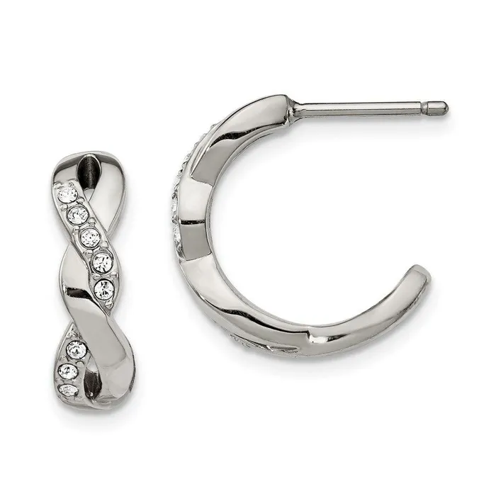 Chisel Earrings Stainless Steel Polished with Swarovski Crystals Post Hoop Earrings Chisel Earrings Stainless Steel Polished with Swarovski Crystals Post Hoop Earrings