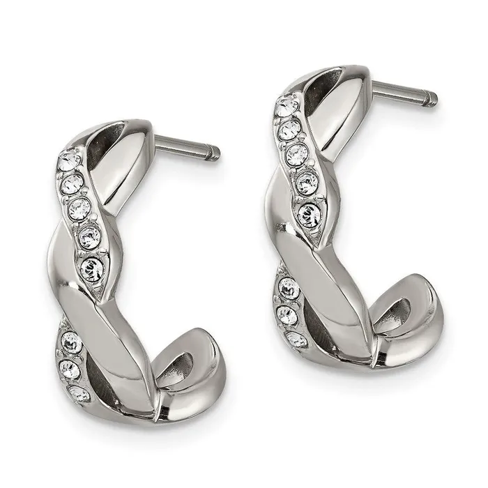 Chisel Earrings Stainless Steel Polished with Swarovski Crystals Post Hoop Earrings Chisel Earrings Stainless Steel Polished with Swarovski Crystals Post Hoop Earrings