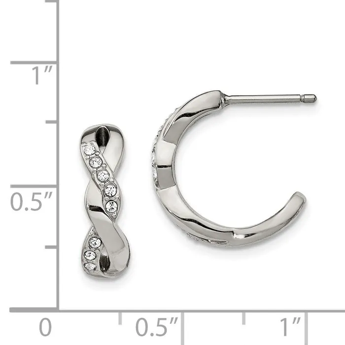 Chisel Earrings Stainless Steel Polished with Swarovski Crystals Post Hoop Earrings Chisel Earrings Stainless Steel Polished with Swarovski Crystals Post Hoop Earrings