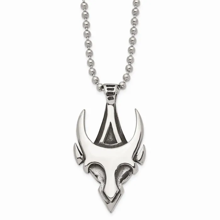 Chisel Necklaces Stainless Steel Antiqued Polished Skull 22in Necklace