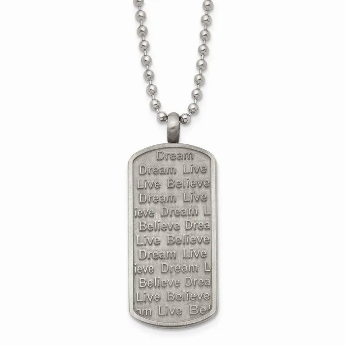 Chisel Necklaces Stainless Steel MatteAntiqued LiveDreamBelieve Necklace